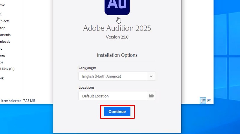 Adobe Audition 2025: Video hướng dẫn cài đặt chi tiết 12 Bấm Continue